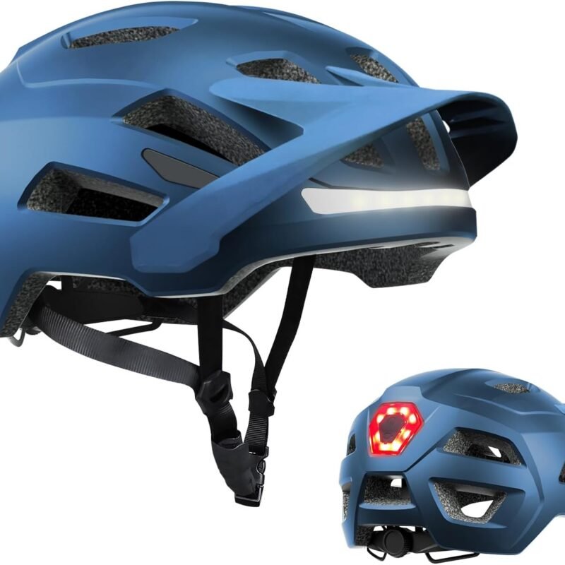 Bike Helmet, Mountain Bike Helmets for Men and Women, Front and Back LED Lights Safe Certified  Road Bicycle Helmet with Adjustable Brim