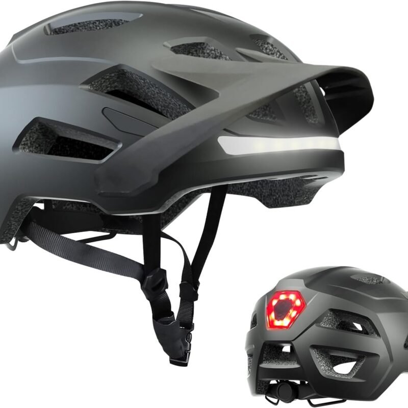 Bike Helmet, Mountain Bike Helmets for Men and Women, Front and Back LED Lights Safe Certified  Road Bicycle Helmet with Adjustable Brim