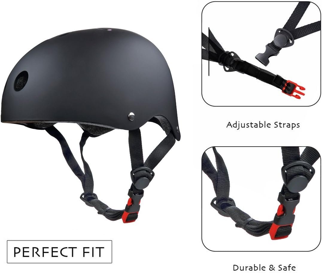 Skateboard/Skate Protection Pads Set with Helmet- Helmet with 6p Elbow Knee Wrist Pads for Kids Youths /Cycling/Rollerblading for Head M (20.5-22.4 inch) Black - Image 2