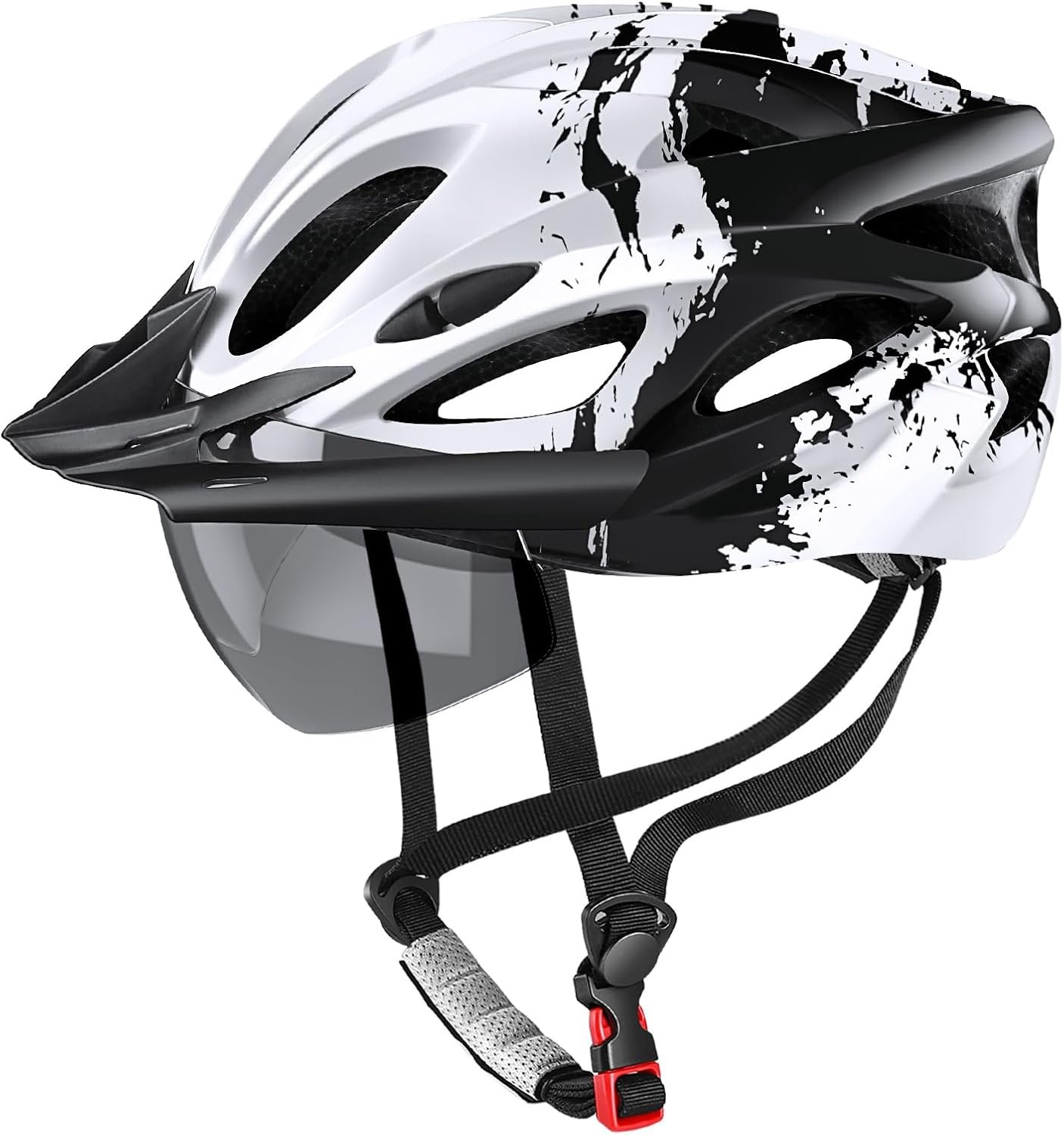 Bike Helmet with USB Rechargeable LED Light Detachable Goggles and Sun Visor, Mountain & Road Bicycle Helmets for Men Women Adult Cycling Helmets