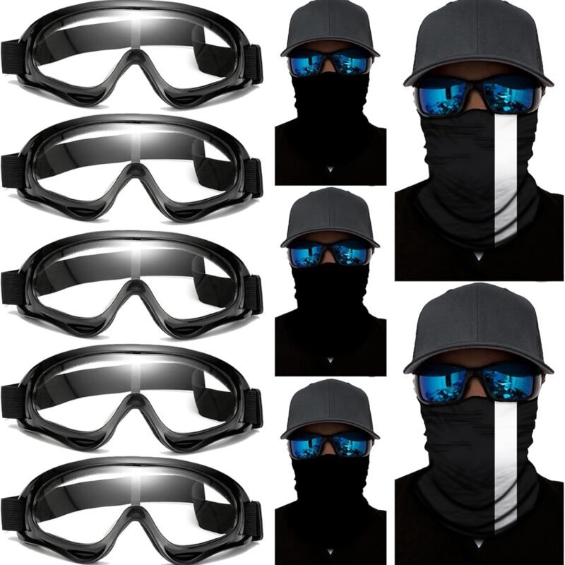 10 Pcs Motorcycle Set, 5 Dirt Bike Ski Goggles UV Protection Dustproof Windproof Safety Glasses with 5 Face Mask,