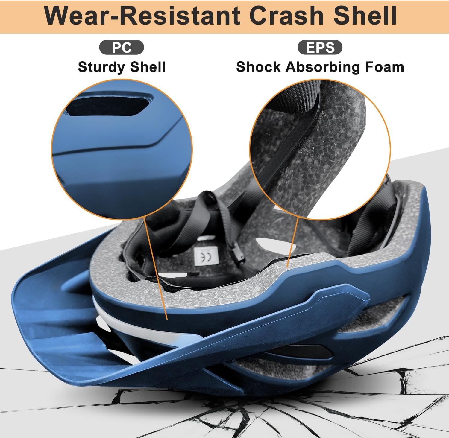 Bike Helmet, Mountain Bike Helmets for Men and Women, Front and Back LED Lights Safe Certified Road Bicycle Helmet with Adjustable Brim - Image 2