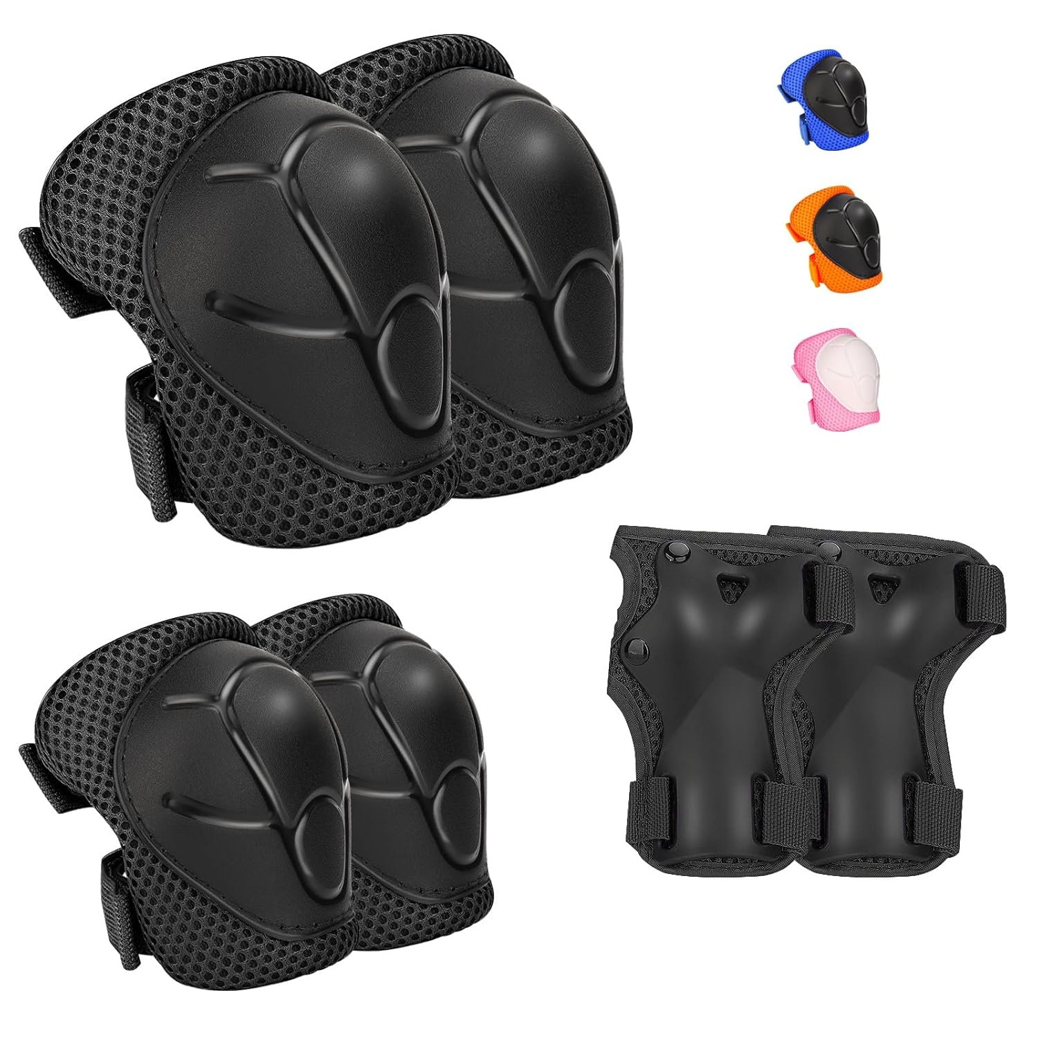 Kids Protective Gear Set - Knee Pads Elbow Pads with Wrist Guards for A 3-12 | 3-in-1 Safety Protective Gear for Skating, Cycling, Biking, Roller Skates, Scooters (Black, S(3-7Years))