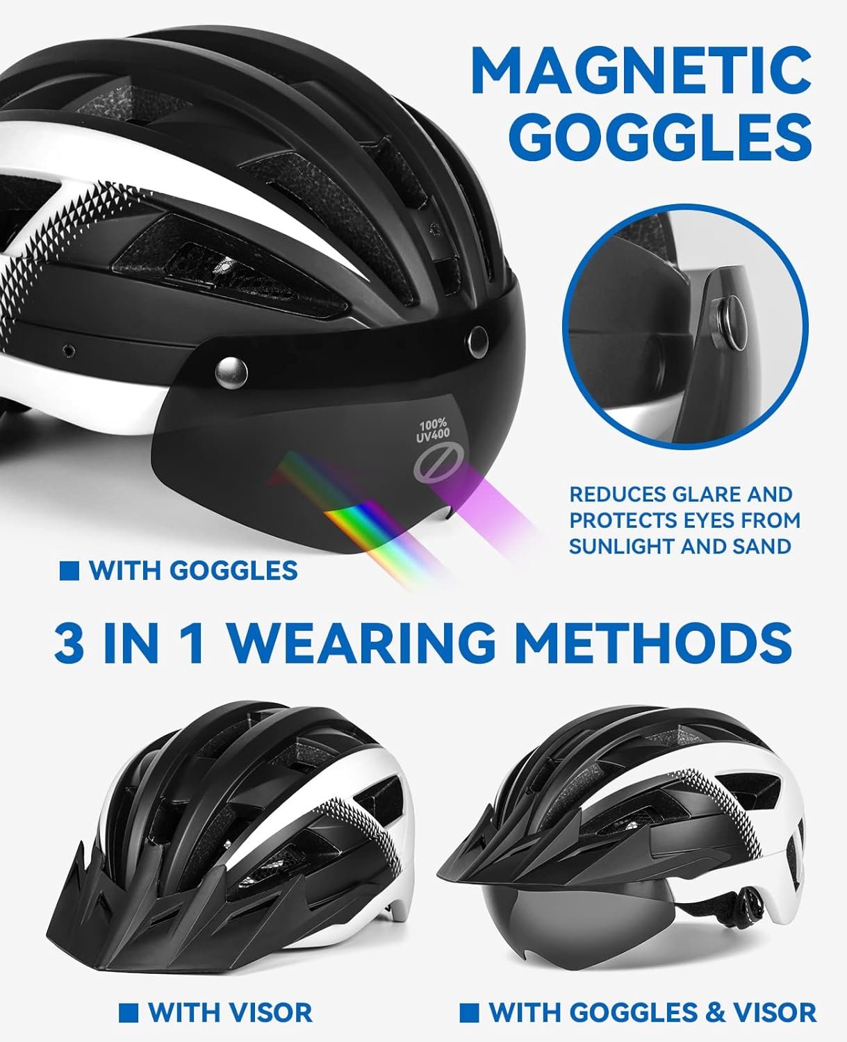 Adult Bike Helmet with Visor and Goggles for Men Women Mountain Road Bicycle Helmet Rechargeable Rear Light Cycling Helmet - Image 2