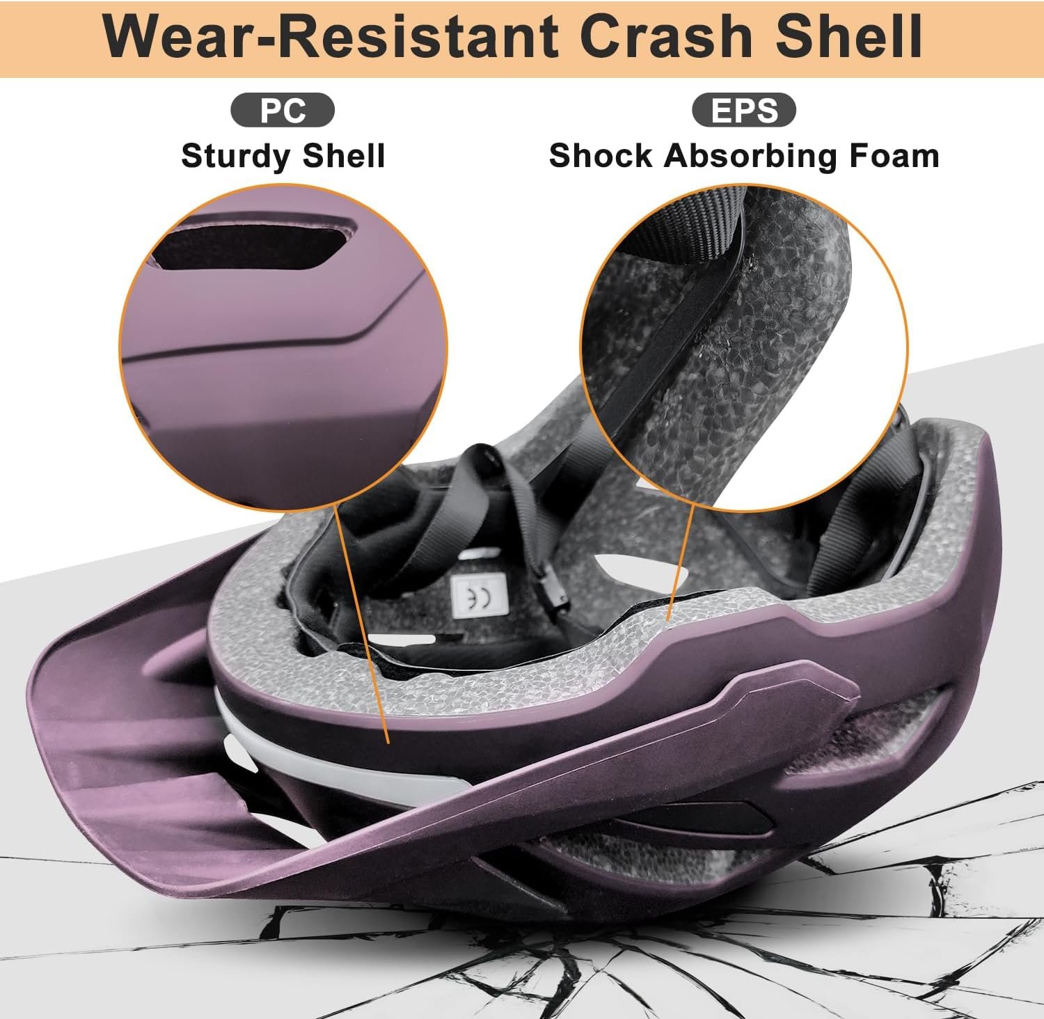 Bike Helmet, Mountain Bike Helmets for Men and Women, Front and Back LED Lights Safe Certified Road Bicycle Helmet with Adjustable Brim - Image 2