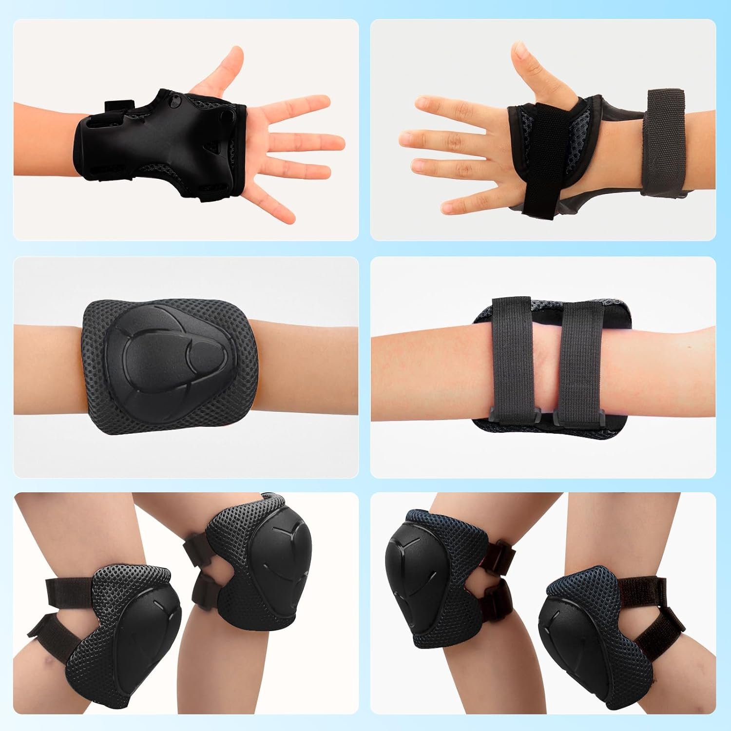 Kids Protective Gear Set - Knee Pads Elbow Pads with Wrist Guards for A 3-12 | 3-in-1 Safety Protective Gear for Skating, Cycling, Biking, Roller Skates, Scooters (Black, S(3-7Years)) - Image 2