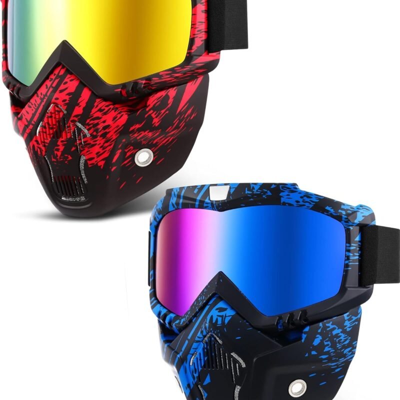 2 Pieces Motorcycle Goggles Face Mask Detachable Helmet Riding Goggles Glasses