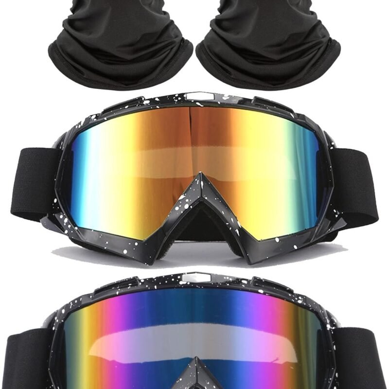 2 Pack Marble Black Dirt Bike Goggles with 2Pcs Neck Gaiters Motorcycle Goggles Riding Ski Goggles Racing Glasses