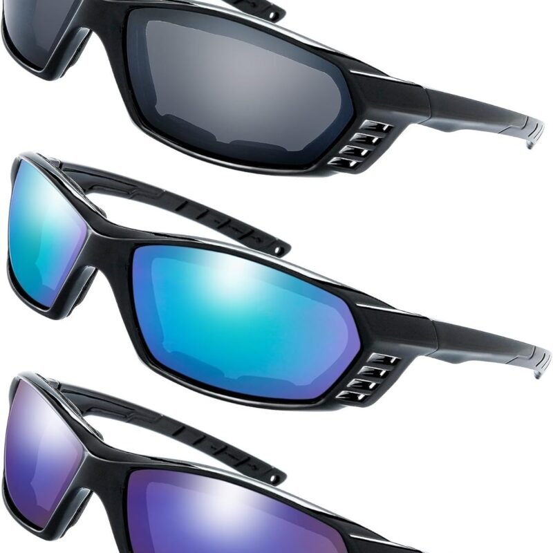 Motorcycle Riding Glasses Padded Frame Lens Block 100% UVB/UVB for Outdoor Activity Sport