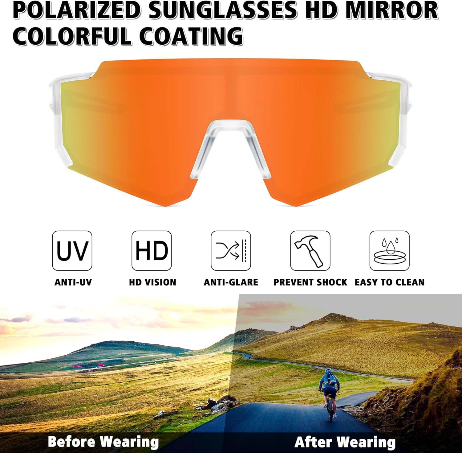 Polarized Sports Sunglasses for Men Women,Driving Fishing Cycling Mountain Bike Sunglasses UV400 Protection - Image 2