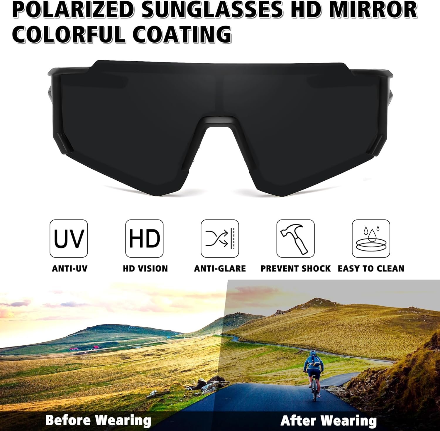Polarized Sports Sunglasses for Men Women,Driving Fishing Cycling Mountain Bike Sunglasses UV400 Protection - Image 2
